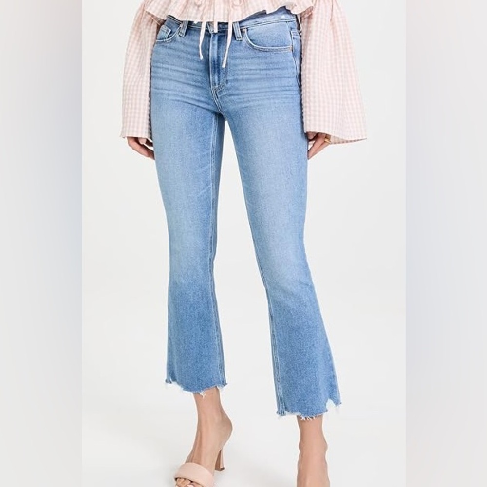 PAIGE Women's Size 28 Colette Crop Flare Distressed Hem Jeans Color Mel